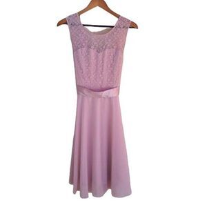 Berry Love Dress Lace Sweetheart Illusion Tie Waist Full Flowy Barbiecore Pink M